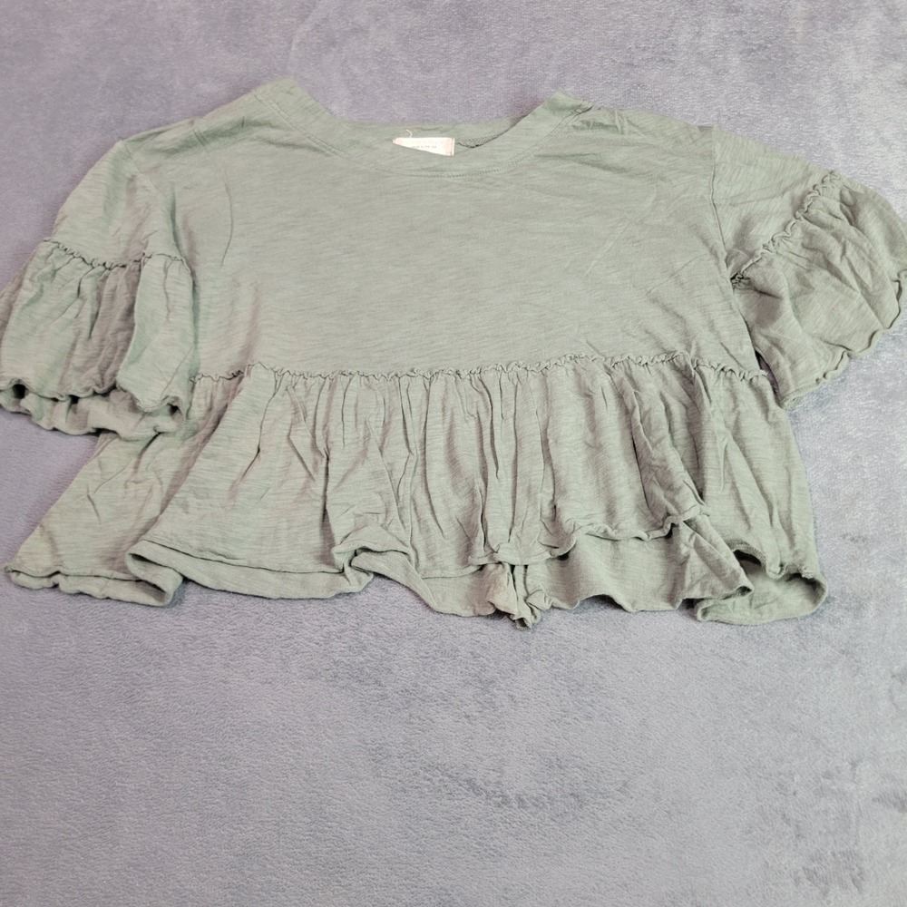 Altar'd State Top Women XS Green Peplum Flutter Sleeve Boho Ruffle A1357K016JD